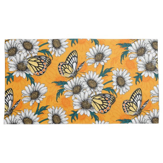 Jezebelvlinders en daisy bloemen kussensloop (Voorkant-Rechts)