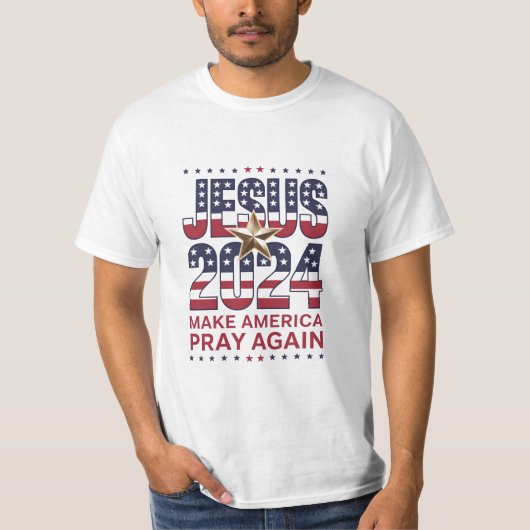Jezus 2024 Laat Amerika weer bidden T-shirt (Voorkant)