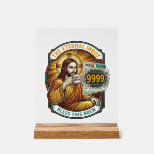 Jezus 9999 ongelezen e-mails inbox nul kantoor hum acryl bord