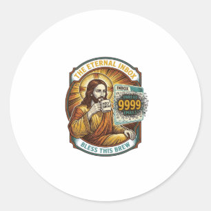 Jezus 9999 ongelezen e-mails inbox nul kantoor hum ronde sticker