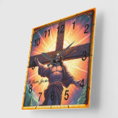 Jezus aan het houten kruis genageld vierkante klok (Hoek)