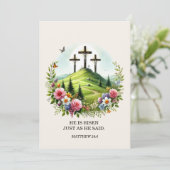 Jezus aan het kruis, Hij is verrezen met Pasen Feestdagenkaart (Staand voorkant)