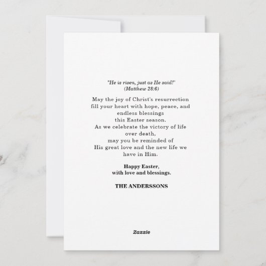 Jezus aan het kruis, Hij is verrezen met Pasen Feestdagenkaart (Achterkant)