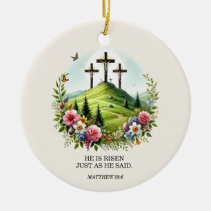 Jezus aan het kruis, Hij is verrezen met Pasen Keramisch Ornament