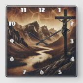 Jezus aan het kruis in de bergen vierkante klok (Voorkant)