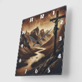 Jezus aan het kruis in de bergen vierkante klok (Hoek)