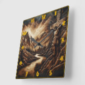 Jezus aan het kruis met bergen en rivieren vierkante klok (Hoek)