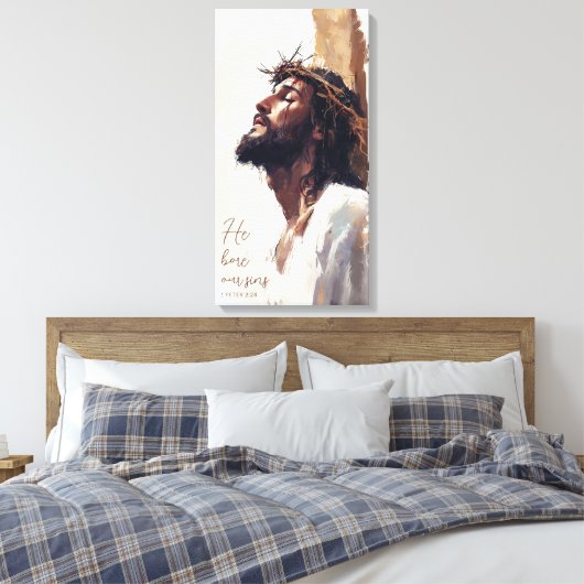 Jezus aan het kruis met de doornenkroon canvas afdruk (Insitu (Slaapkamer))