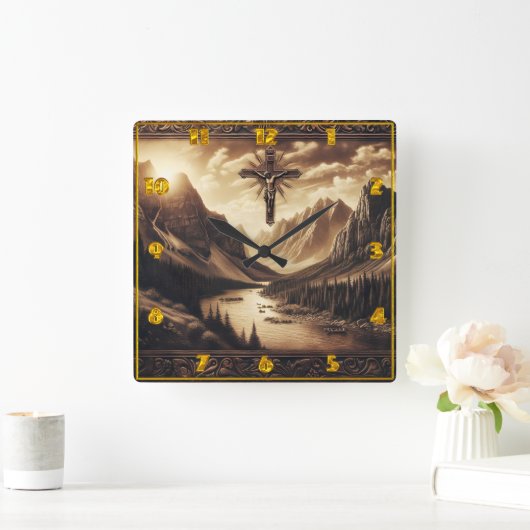 Jezus aan het kruis met Uitzicht Vierkante Klok (Huis)