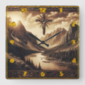 Jezus aan het kruis met Uitzicht Vierkante Klok (Voorkant)