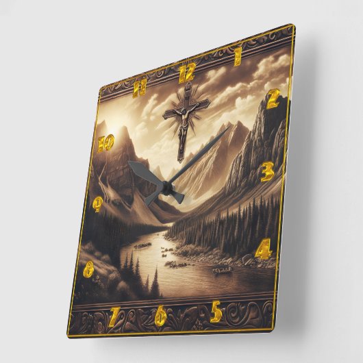 Jezus aan het kruis met Uitzicht Vierkante Klok (Hoek)