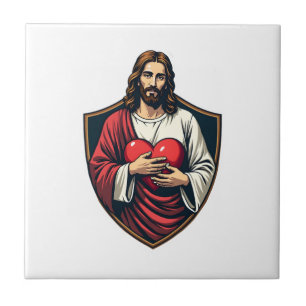 Jezus Afgeschermd Hart Vintage Gravure Shirt Tegeltje