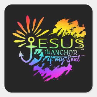 Jezus Anker van mijn Ziel – Hart Kruis Vierkante Sticker