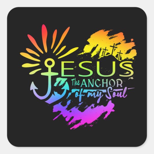 Jezus Anker van mijn Ziel – Hart Kruis Vierkante Sticker (Voorkant)