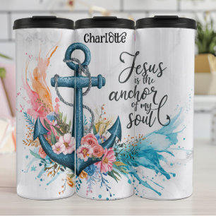 Jezus: anker, ziel, bloemenhoop thermosbeker