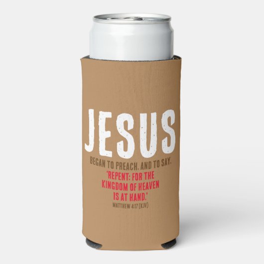 "JEZUS begon te prediken." Matteüs 4:17 - Chocolad Seltzer Blikjeskoeler (Seltzer Achterkant)