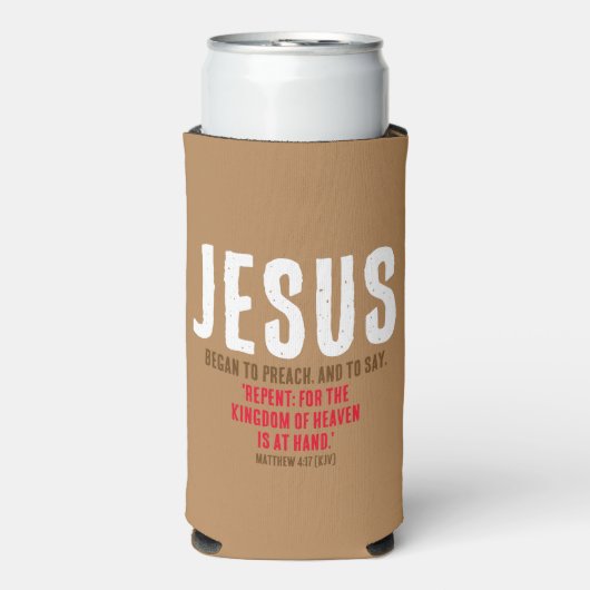 "JEZUS begon te prediken." Matteüs 4:17 - Chocolad Seltzer Blikjeskoeler (Seltzer Voorkant)