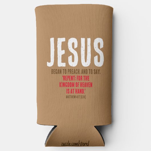 "JEZUS begon te prediken." Matteüs 4:17 - Chocolad Seltzer Blikjeskoeler (Voorkant)