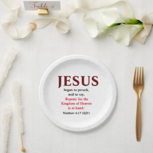 Jezus begon te preken. Matthew 4:17 Tiny Papieren Bordje