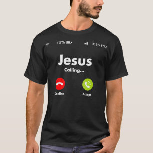 Jezus belt op mobiele telefoon moet t-shirt