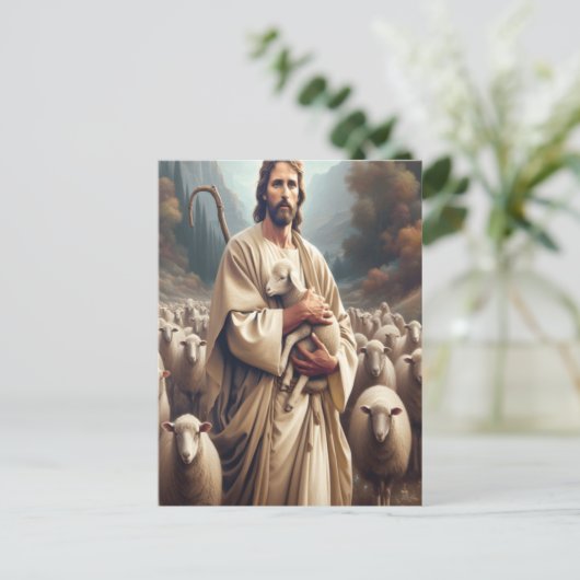 Jezus beschermt zijn geliefde schapen briefkaart (Staand voorkant)