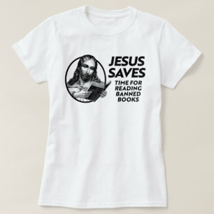 Jezus bespaart tijd voor het lezen van verboden bo t-shirt