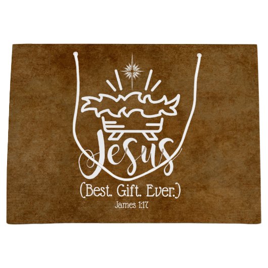 JEZUS BESTE CADEAU OOIT Kerstmis Schrift Brons Groot Cadeauzakje (Voorkant)