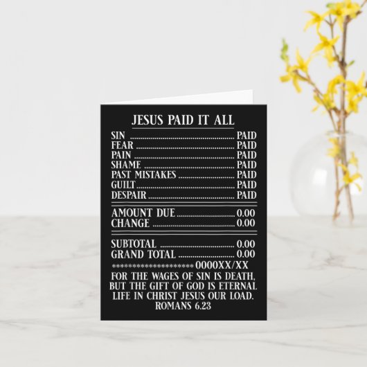 Jezus betaalde alles en ontving Christelijke bijbe Kaart (Gele Bloem)