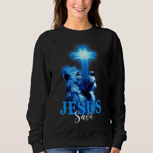 Jezus bewaart Bijbelscripts Christelijke lion cr Trui (Voorkant)