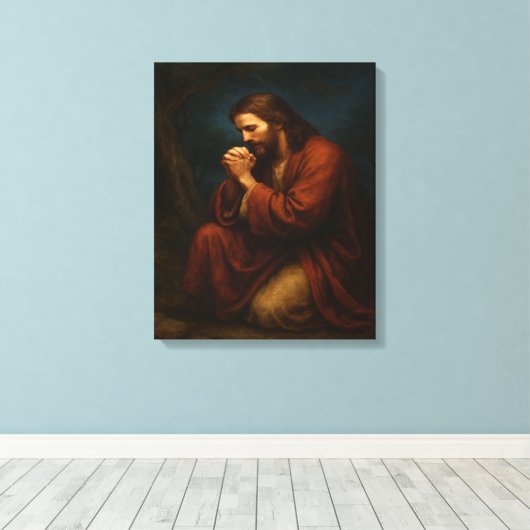 Jezus Bidden in Gethsemane™ LDS Canvas Muurkunst (Insitu (Houten vloer))