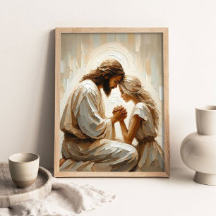 Jezus Biddend met Vrouw, Christelijke Kunst, Jezus Poster