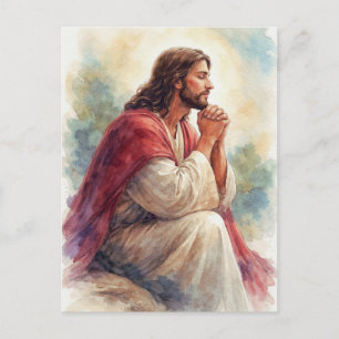 Jezus Biddend Watercolor Kunst Christelijk Geloo Briefkaart