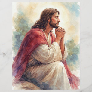 Jezus Biddend Watercolor Kunst Christelijk Geloo Flyer