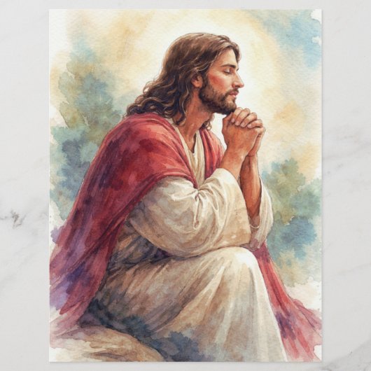 Jezus Biddend Watercolor Kunst | Christelijk Geloo Flyer (Voorkant)