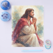 Jezus Biddend Watercolor Kunst | Christelijk Geloo Flyer (Enkel)