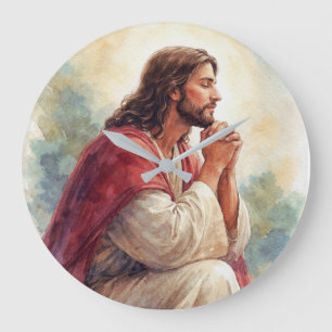 Jezus Biddend Watercolor Kunst Christelijk Geloo Grote Klok