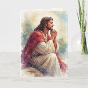 Jezus Biddend Watercolor Kunst Christelijk Geloo Kaart