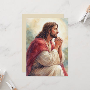 Jezus Biddend Watercolor Kunst Christelijk Geloo Kaart