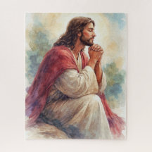 Jezus Biddend Watercolor Kunst | Christelijk Geloo