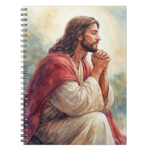 Jezus Biddend Watercolor Kunst Christelijk Geloo Notitieboek