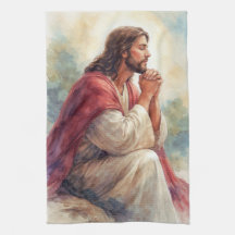 Jezus Biddend Watercolor Kunst | Christelijk Geloo