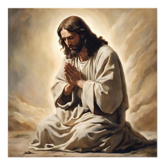 Jezus bidt foto afdruk (Voorkant)