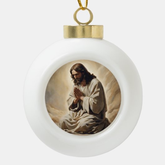 Jezus bidt kerstversiering keramische bal ornament (Voorkant)