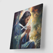 Jezus bidt muurklok vierkante klok (Hoek)