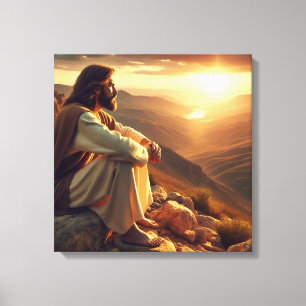 Jezus bidt op Berg 2 Canvas Afdruk
