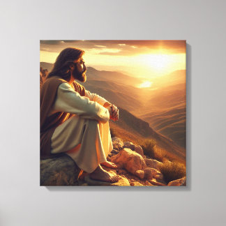 Jezus bidt op Berg 2 Canvas Afdruk