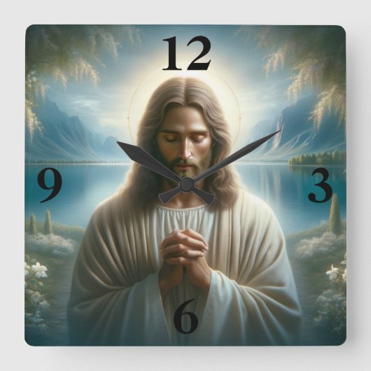 Jezus bidt vierkante klok (Voorkant)