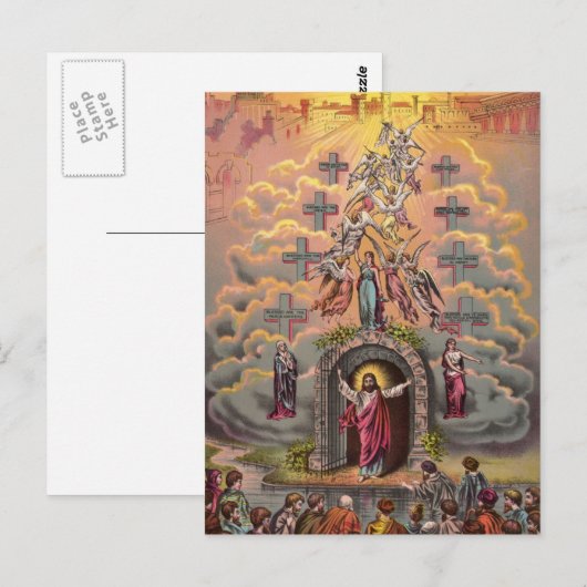 Jezus bij de hemelpoort,  Christelijk Briefkaart (Voorkant / Achterkant)