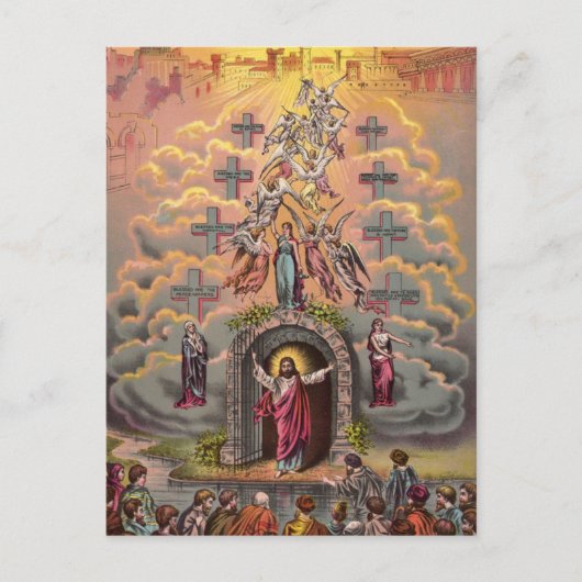 Jezus bij de hemelpoort,  Christelijk Briefkaart (Voorkant)
