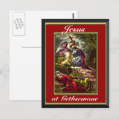 Jezus bij Gethsemane Red en Gold Lijst Briefkaart (Voorkant / Achterkant)